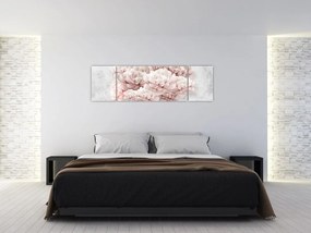 Obraz - Różowe kwiaty na ścianie (170x50 cm)