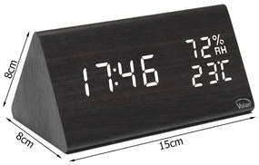 Zegar budzik elektroniczny led drewniany stojący - data termometr higrometr