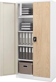 Dwudrzwiowa szafa aktowa z sejfem Eco Design Tomasz, 90x45x185 cm, biały/dąb sonoma