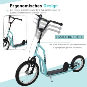 HOMCOM Hulajnoga dziecięca, miejska, 16/12 cali, niebieska, aluminiowa, 139x58x88-94cm | Aosom PL