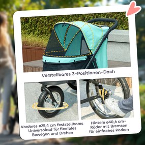 PawHut Wózek dla psów i kotów, do 10 kg, z koszem na akcesoria, systemem składania jednym kliknięciem, Turkus