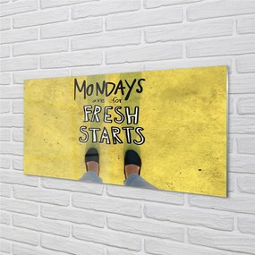 Szklany Panel Napis na Żółtym Tle i Nogi