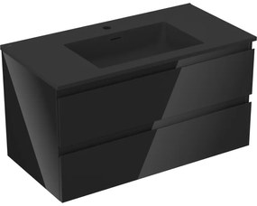 Mexen Orio szafka łazienkowa 90 cm z umywalką Otis, 2 szuflady, czarna połysk/czarna mat - 91A10-09047-2-BFF70-W18M71