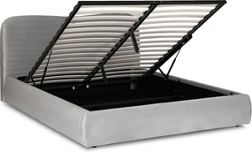 Łóżko Tapicerowane 180x200 cm ze Stelażem i Pojemnikiem Dwuosobowe BRISTOL Szare Welurowe