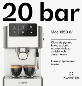 Klarstein SteelPresso Touch ekspres do kawy kolbowy, ekran dotykowy, 20 bar
