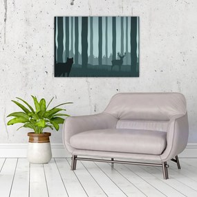 Obraz - Jeleń z wilkiem w skałach (70x50 cm)