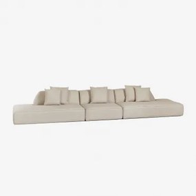 3-częściowa Sofa Modułowa Z Podwójną Leżanką Tapicerowaną Cardea Tkanina Bouclé W Kolorze Kremowo-beżowym - Sklum