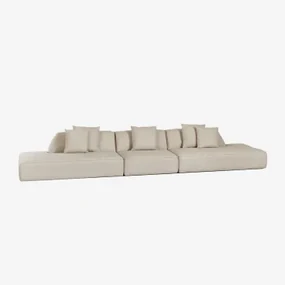 Modułowa Sofa 3-częściowa Z Podwójnym Szezlongiem W Tkaninie Bouclé Cardea Tkanina Bouclé W Kolorze Kremowo-beżowym - Sklum