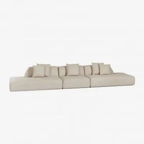 Sofa Modułowy 3-częściowy Z Podwójnym Szezlongiem Tapicerowany Cardea Bukla Kremowy Beż - Sklum
