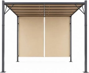Beżowa pergola ogrodowa FG-362 z regulowanym zadaszeniem i roletami bocznymi