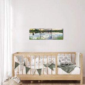 Obraz jeziora z trzcinami (z zegarem) (90x30 cm)