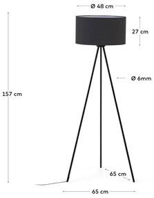 Czarna lampa stojąca z tekstylnym kloszem (wys. 157 cm) Ikia – Kave Home