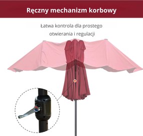 Outsunny Duży Parasol Podwójny Owalny na Taras z Korbką Czerwone Wino 460x270cm | Aosom PL
