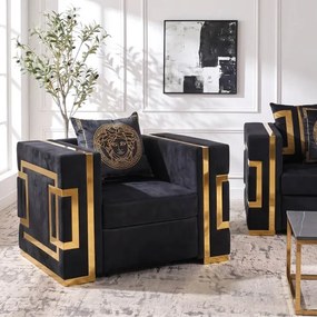 Fotel Wypoczynkowy PALLAZO 1S Czarny/Złoty Welurowy Nowoczesny Glamour