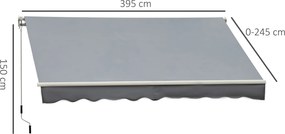 Outsunny Markiza zewnętrzna ręczna przegubowa 4 m z korbą ręczną aluminium kolor biały + szary