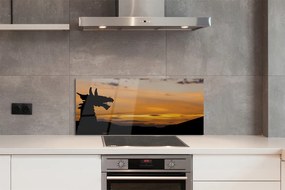 Szklany Panel Sylwetka Smoka o Zachodzie Słońca