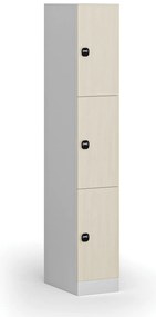 Szafka skrytkowa, 3 schowki, 1850 x 300 x 500 mm, demontaż, zamek RFID, drzwi laminowane, brzoza