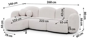 Kremowy narożnik z materiału bouclé (lewostronny/z szezlongiem) Orbit – Ropez