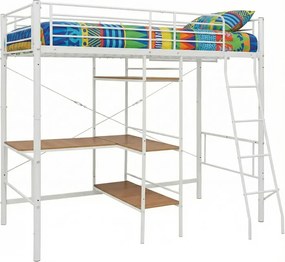 Białe metalowe łóżko z biurkiem i regałem 90x200 cm R7-Z44