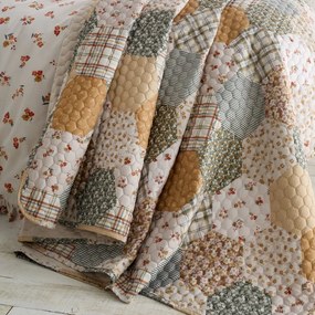 Żółto-beżowa narzuta pikowana 220x230 cm Floral Patchwork – Catherine Lansfield