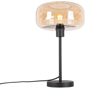 Lampa stołowa w stylu art deco czarna z bursztynowym szkłem - Bizle ArtDeco Oswietlenie wewnetrzne