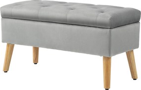 HOMCOM Tapicerowana ławka z miejscem do przechowywania, pokrycie z aksamitu, nogi z drewna, do salonu, sypialni, przedpokoju, 80 x 35 x 40 cm, Szary