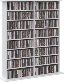 HOMCOM Regał multimedialny, 8 poziomów, regał na DVD z 12 regulowanymi półkami, 16 przegród, pojemność 720 CD, biały | Aosom PL