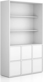 Szafka biurowa FRAME, 6x drzwi, 2x półka, 1299 x 450 x 2162 mm, PUSH-lock, biały
