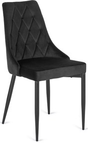 Zestaw Stół Okrągły LINO 100 cm Orzech/Czarny i 4 Krzesła Tapicerowane do Salonu CORK Czarne Welurowe Nowoczesne Loft