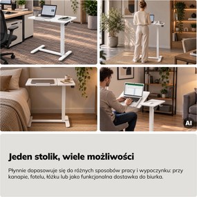 Stolik pod laptopa na kółkach, regulowany Bill, biały