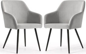 2x Welurowe krzesło tapicerowane gładkie Szare ESTELLE Czarne nogi