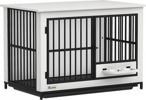 PawHut Duża klatka dla psa, łatwy dostęp, zamykana, obrotowy uchwyt na miski, dla małych i dużych psów, Biała