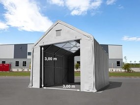 TOOLPORT 4x8m Hala namiotowa - 3 m wysokość ścian bocznych z 3x3m bramą, PRIMEtex 2300 z oknami dachowymi, szary, ze statyką (podłoże betonowe) - (49831)