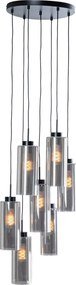 Lampa wisząca art deco czarna z przydymionym szkłem 7-świateł - Laura