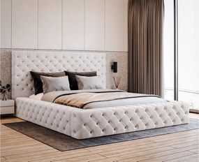 Emporius Amor łóżko dwuosobowe 140x200 cm - grube łóżko z pojemnikiem, łóżko tapicerowane 140x200 - tkanina velvet, kremowy (Elegance 1)