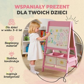 AIYAPLAY Sztaluga 3 w 1 dla dzieci z tablicą kredową, białą tablicą, rolką papieru i 2 koszami, różowa, dla dzieci w wieku 3-8 lat | Aosom PL