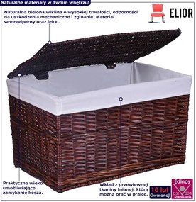 Brązowy kosz wiklinowy z pokrywą do pralni H2-H72