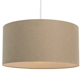 Rustykalna lampa wisząca biała z abażurem w kolorze jasnobrązowym 50 cm - Combi