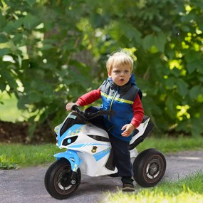 HOMCOM Jeździk, pojazd jeździk z muzyką i reflektorem, pojazd dziecięcy w stylu motocykla wyścigowego, do 20 kg, 18-36 miesięcy, niebieski | Aosom PL