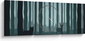 Obraz - Jeleń z wilkiem w skałach (z zegarem) (90x30 cm)
