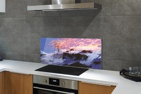 Panel szklany do Kuchni Zimowy Krajobraz z Drzewem i Górami