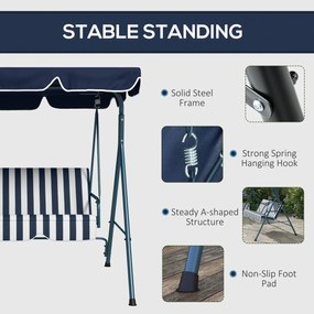 Outsunny Huśtawka Ogrodowa 3-osobowa, Odporna na Warunki Pogodowe, Regulowany Dach, 172 x 110 x 153, Niebieska