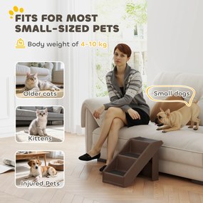 PawHut Schody dla psów 3 stopnie 36,5 cm wysokości składane schody dla małych psów do łóżka, kanapy, sofy, auta, brązowe | Aosom PL