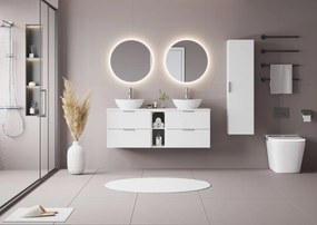 Biały Zestaw do Łazienki 140cm Szafka Regał Blat Pile