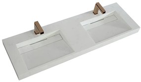 Podwójna umywalka podwieszana KODIAK z twardego materiału marmuropodobnego w kolorze białym – 140,2 × 45,2 × 8 cm (dł. × szer. × wys.)