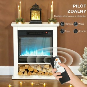 HOMCOM Kominek elektryczny, realistyczne płomienie w 9 kolorach, regulowana jasność, 1800W, pilot, timer, Biały