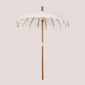 Parasol Z Tkaniny I Drewna (średnica 186 Cm) Manavai Gardenia Biel - Sklum