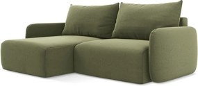 Zielony aksamitny rozkładany/ze schowkiem narożnik (lewostronny/z szezlongiem) Kalena – Makamii