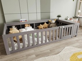 Łóżeczko dziecięce 90x200 cm - z miejscem do przechowywania - z drzwiczkami - ze stelażem listwowym - szare (bez materaca)