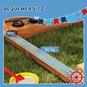 Outsunny Piaskownica z osłoną przeciwsłoneczną Piracki Statek, w zestawie zestaw kuchenny dla dzieci, Drewno Jodłowe, 180 x 103 x 144,5 cm, Pomarańczowy